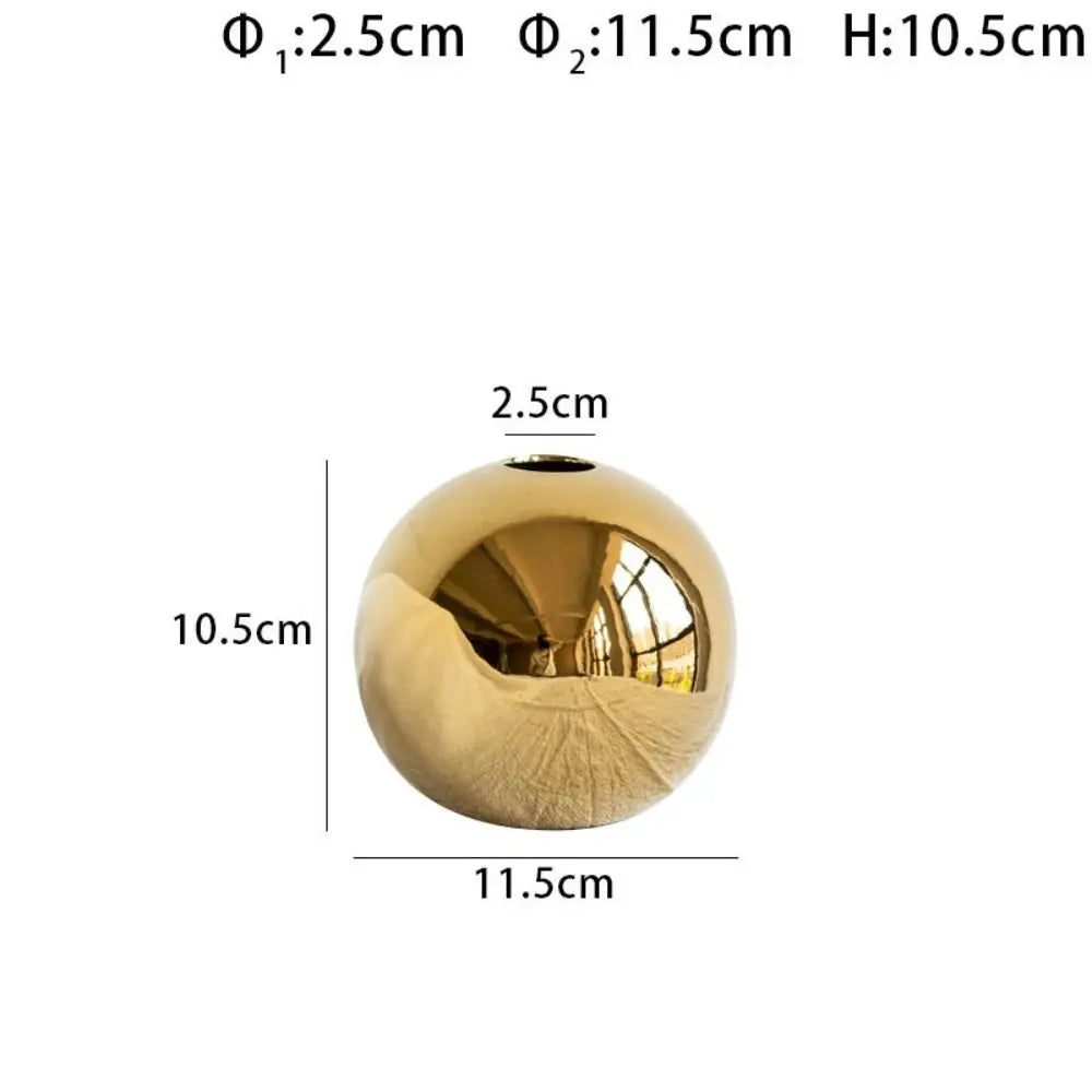 Gouden Bolvaas – Moderne Keramische Tafelvaas voor Stijlvolle Decoratie
