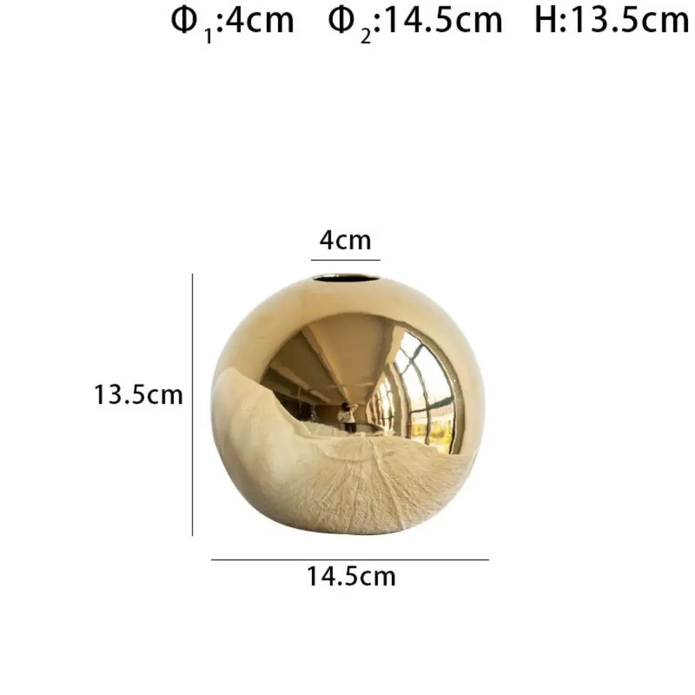 Gouden Bolvaas – Moderne Keramische Tafelvaas voor Stijlvolle Decoratie