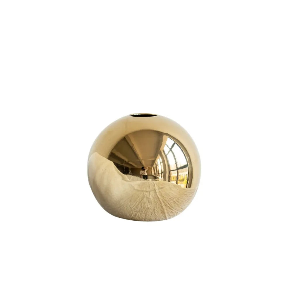 Gouden Bolvaas – Moderne Keramische Tafelvaas voor Stijlvolle Decoratie